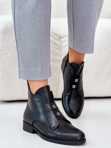 Кожени боти до глезена S. Barski без ток черно