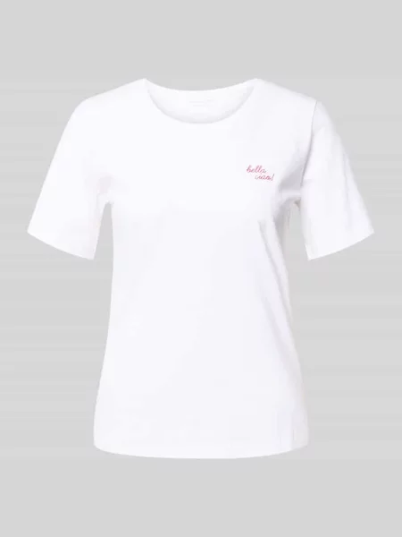 T-shirt z wyhaftowanym napisem i okrągłym dekoltem Christian Berg Woman biała