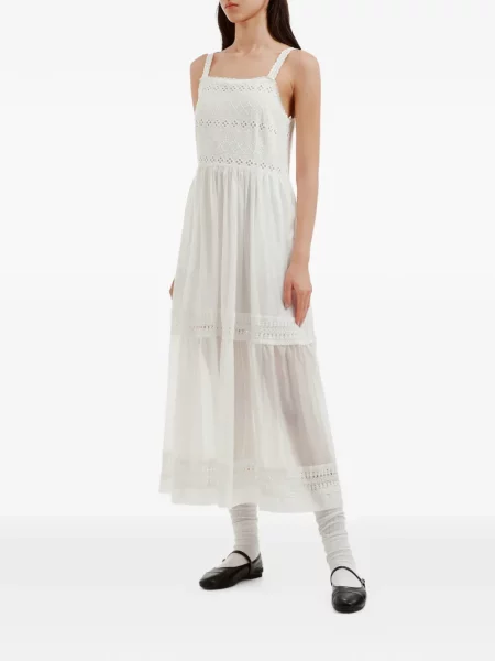 Rochie midi B+ab cu broderie fără mâneci alb