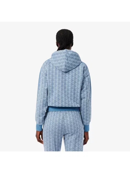 Lacoste Żakardowa Bluza Z Kapturem Z Monogramem niebieska