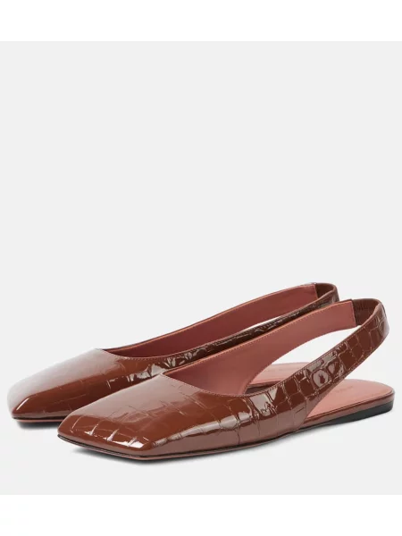 Balerini Amina Muaddi din piele de lac slingback maro