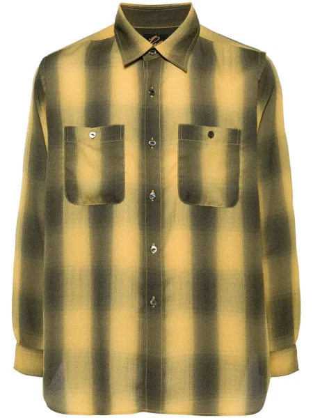 Kostkovaná dlouhá košile Needles s potiskem žlutá