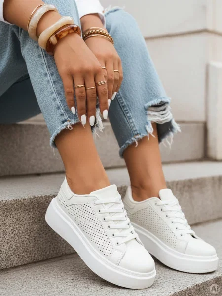 Sneakersy na grubej podeszwie basic skóra ekologiczna białe