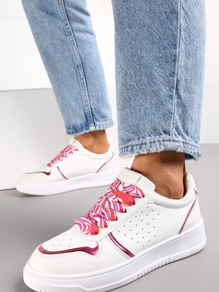 Sneakers Albi-Roz cu Sireturi Colorate și Inserții Metalice Lania alb