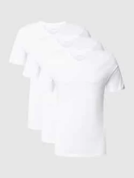 T-shirt z dekoltem w serek w zestawie 3 szt. model ‘Classic’ Boss biała
