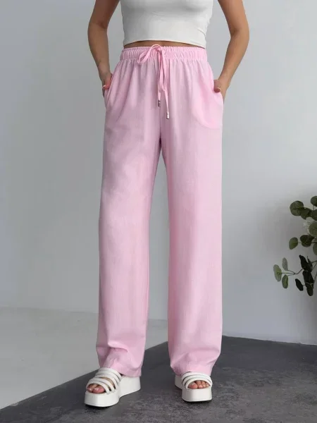 Льняные повседневные брюки Uaclothes розовые