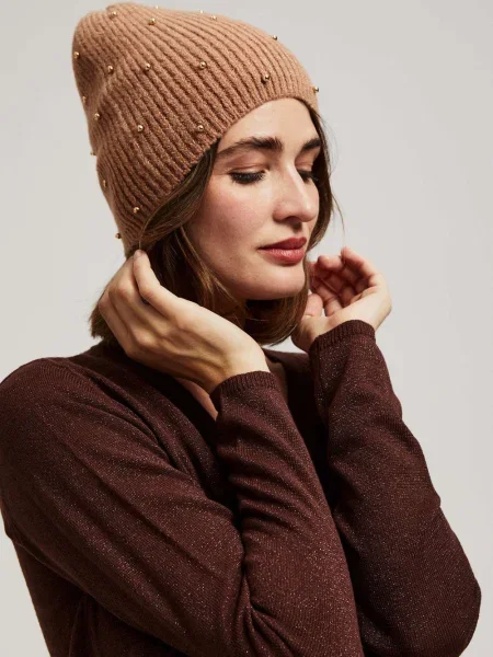 Căciulă Marisse tricotate cu mărgele maro