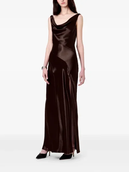 Rochie maxi Nicholas cu crăpătură de costum maro