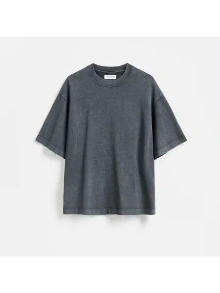 Reserved Loose tričko s efektem seprání tmavě šedá