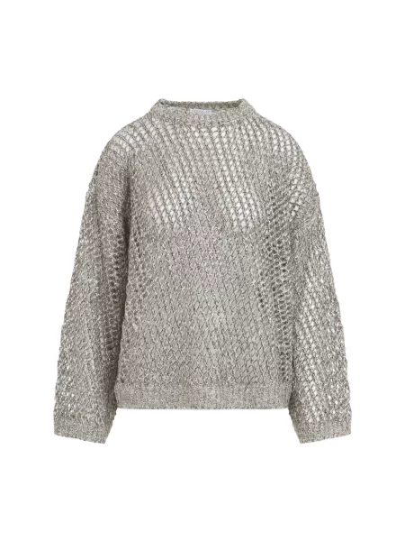 Sweter Brunello Cucinelli z siateczką z siateczki szary