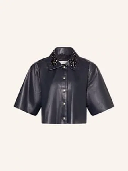 Sem Per Lei Kurtka Skórzana Z Ozdobnymi Kamykami I Perełkami blau granatowa