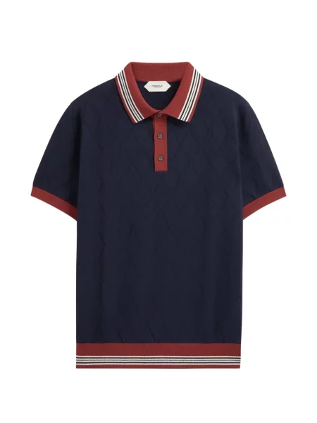 Tricou polo Pringle Of Scotland tricotate cu model argyle albastru