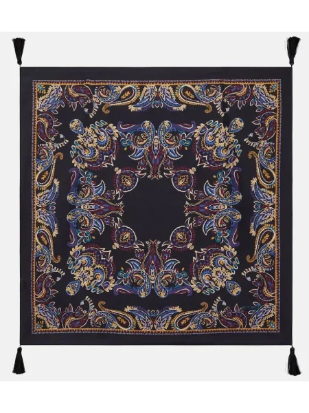 Svilen šal Etro s paisley potiskom črna