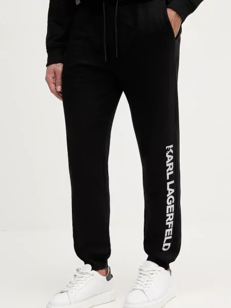 Karl Lagerfeld pantaloni de trening din negru cu imprimeu alb