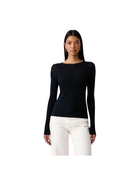 Sweter Twinset z dekoltem w serek ażurowy niebieski