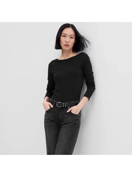 Дълго тениска Gap с дълъг ръкав от модал черно