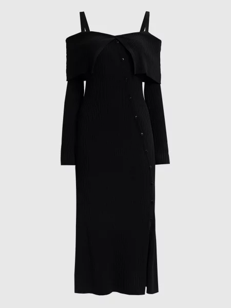 Сукня міді в рубчик з емблемою логотипа Twinset чорна