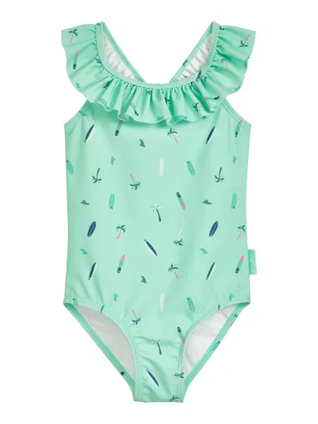 PLAYSHOES Costum de baie întreg Surfbrett Palme bleumarin / verde mentă / portocaliu deschis alb