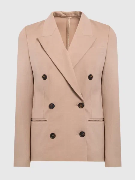 Двобортний жакет з еколатунню Brunello Cucinelli бежевий