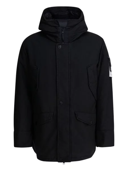 Palton Stone Island cu glugă cu strasuri negru
