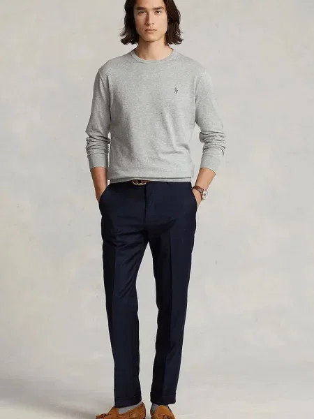Koszulka polo Polo Ralph Lauren z dekoltem w kształcie litery U szara
