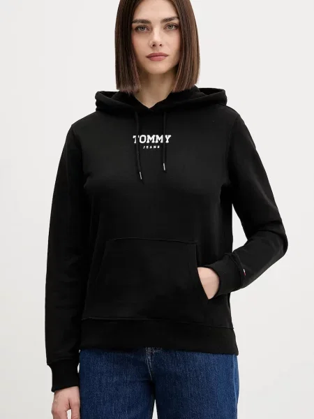 Dukserica Tommy Jeans za žene s kapuljačom s tiskom crna