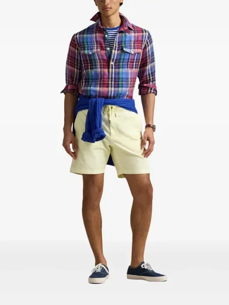 Tricou Polo Ralph Lauren din piele cu broderie în carouri maro