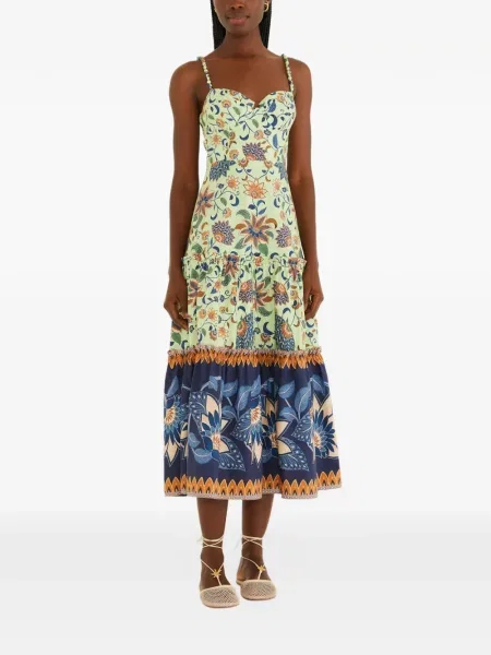 Rochie midi Farm Rio cu model floral cu mărgele cu bretele verde