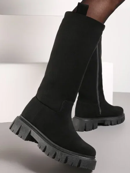 Cizme peste genunchi cu talpă groasă Zeffira negre