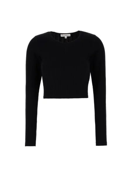 Haftowany top Jw Anderson z długim rękawem o skróconej długości czarny
