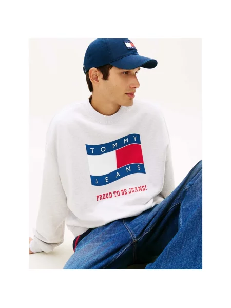 Tommy Jeans Mikina modrá červená / bílá šedá