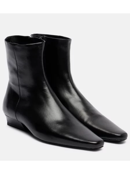 Cropp cizme scurte Staud din piele fără toc negru