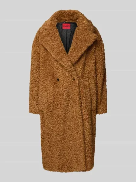 Płaszcz ze sztucznego futra o kroju oversized z kołnierzem z połami model Hugo