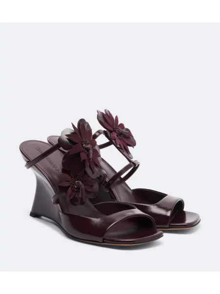 Papuci tip mules Zimmermann din piele cu model floral cu pană
