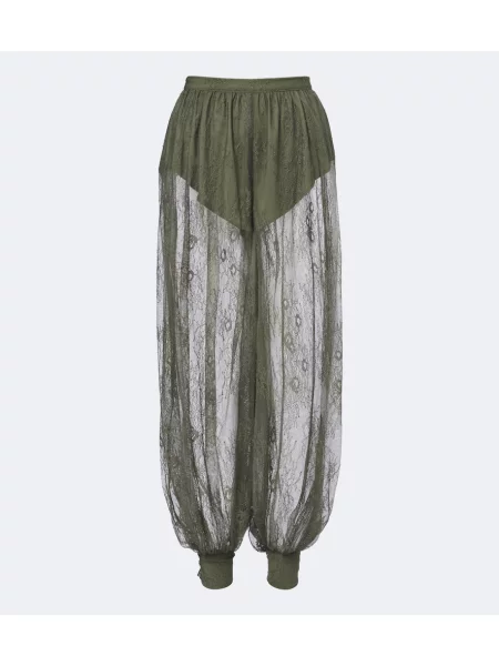 Pantaloni Bananhot din dantelă verde