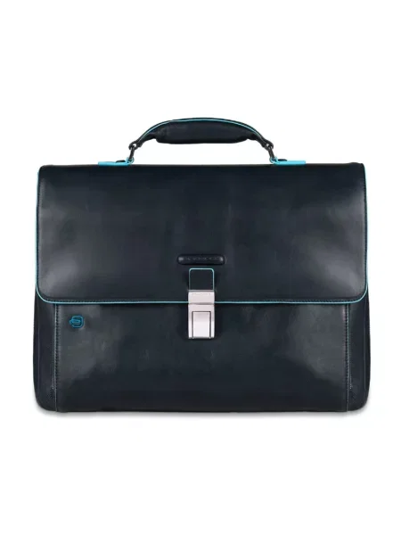 Torba na laptopa Piquadro skórzana z klapami niebieska
