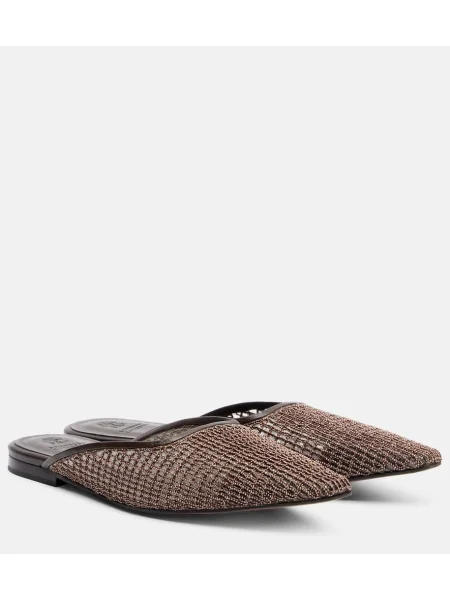 Papuci tip mules Brunello Cucinelli din piele maro