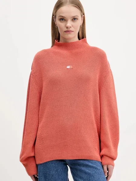 Tommy Jeans sweter z półgolfem pomarańczowy