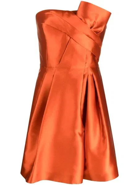Rochie mini Alberta Ferretti din satin scurtă de costum portocaliu