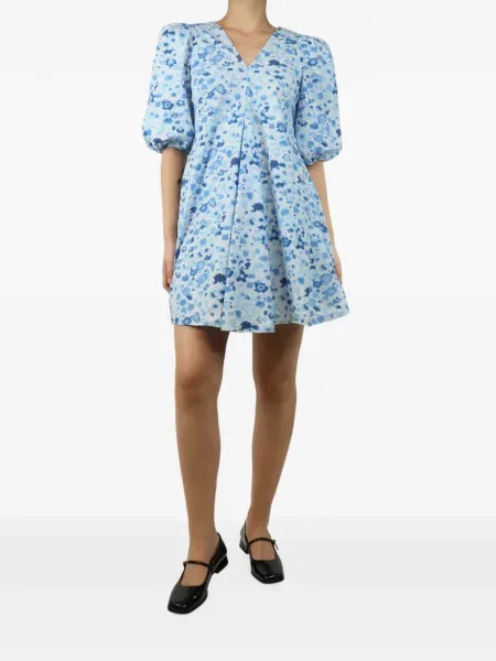 Rochie mini Ganni cu model floral cu imagine albastru