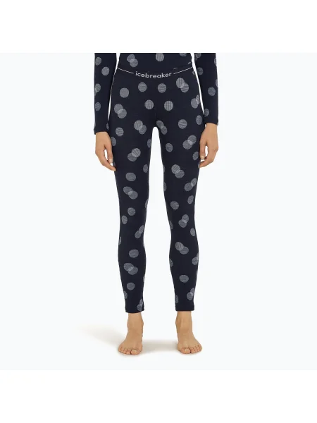 Pantaloni termici pentru femei Icebreaker Merino Vertex Fall Flakes midnight navy/ snow/j albastru închis