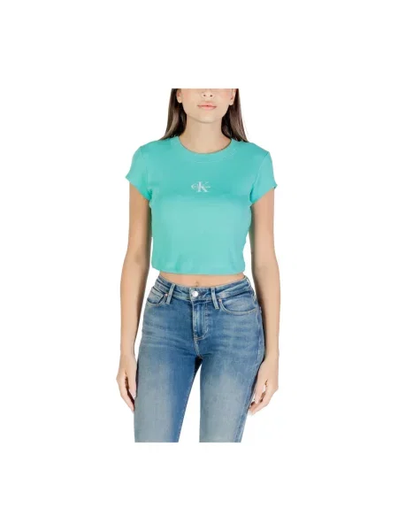 Krótka koszulka Calvin Klein Jeans z krótkim rękawem niebieska