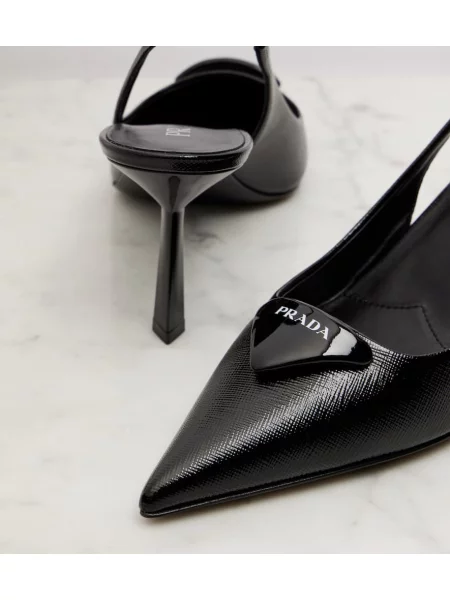 Pantofi cu toc Prada din piele slingback negru