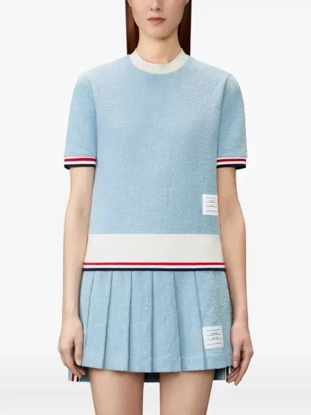 Tricou Thom Browne cu dungi din tweed albastru