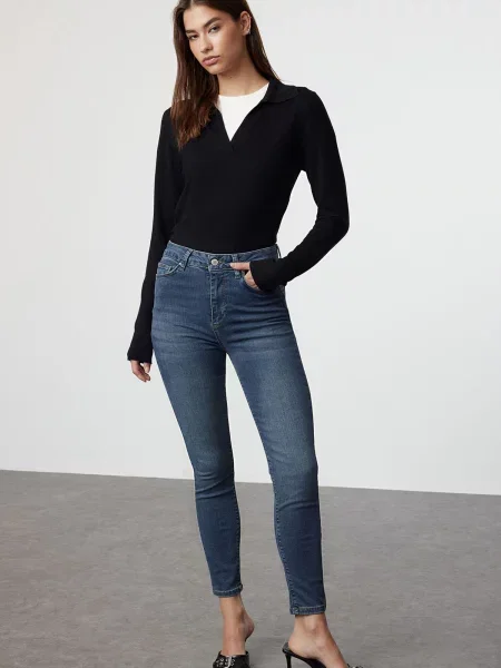 Blugi skinny Trendyol cu talie înaltă albastru