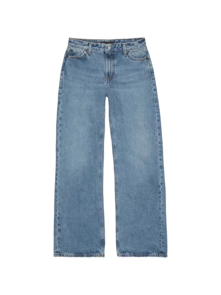 Blugi cu picior larg Nudie Jeans cu autograf albastru