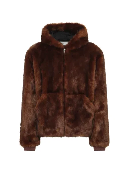 Μπουφάν Unreal Fur με κουκούλα με γούνα καφέ