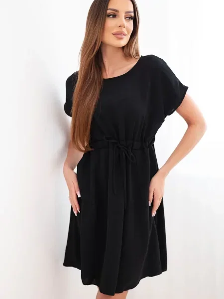 Rochie mini Kesi Włoski cu mâneci scurte cu legături negru