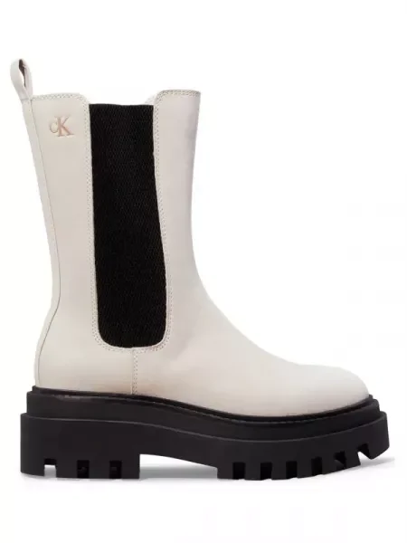 Calvin Klein Jeans De piele botine cu platformă bej