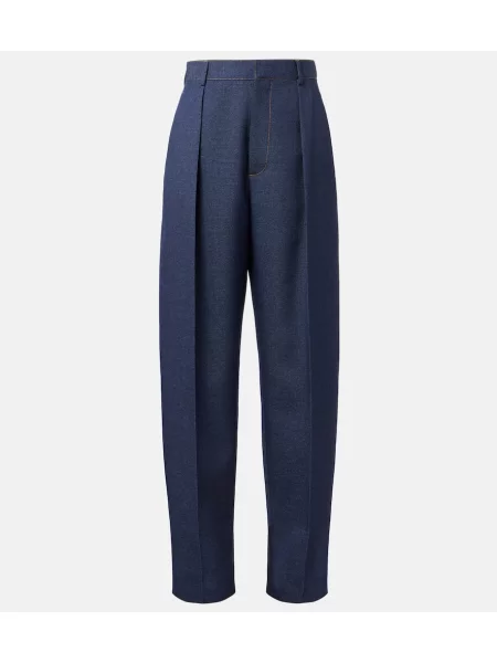 Pantaloni Bottega Veneta de lână melange albastru